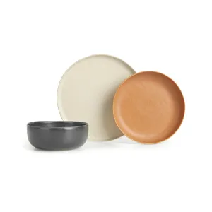 12 Piece Dinner Set, Ivory Charcoal & Terracotta - Image 3